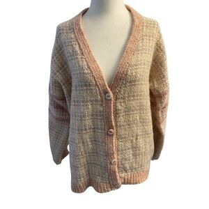 Frances Solar Handwoven Pink Speckled-Knit Wool And Silk Cardigan Sweater Size L